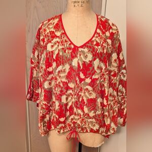 Floral Red and Beige Women's Top